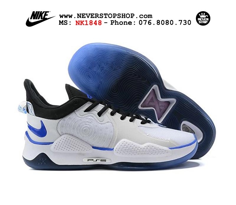 Giày bóng rổ Nike PG 5.0 Trắng Xanh nam hàng đẹp replica sfake giá rẻ tại NeverStop Sneaker Shop Quận 3 HCM